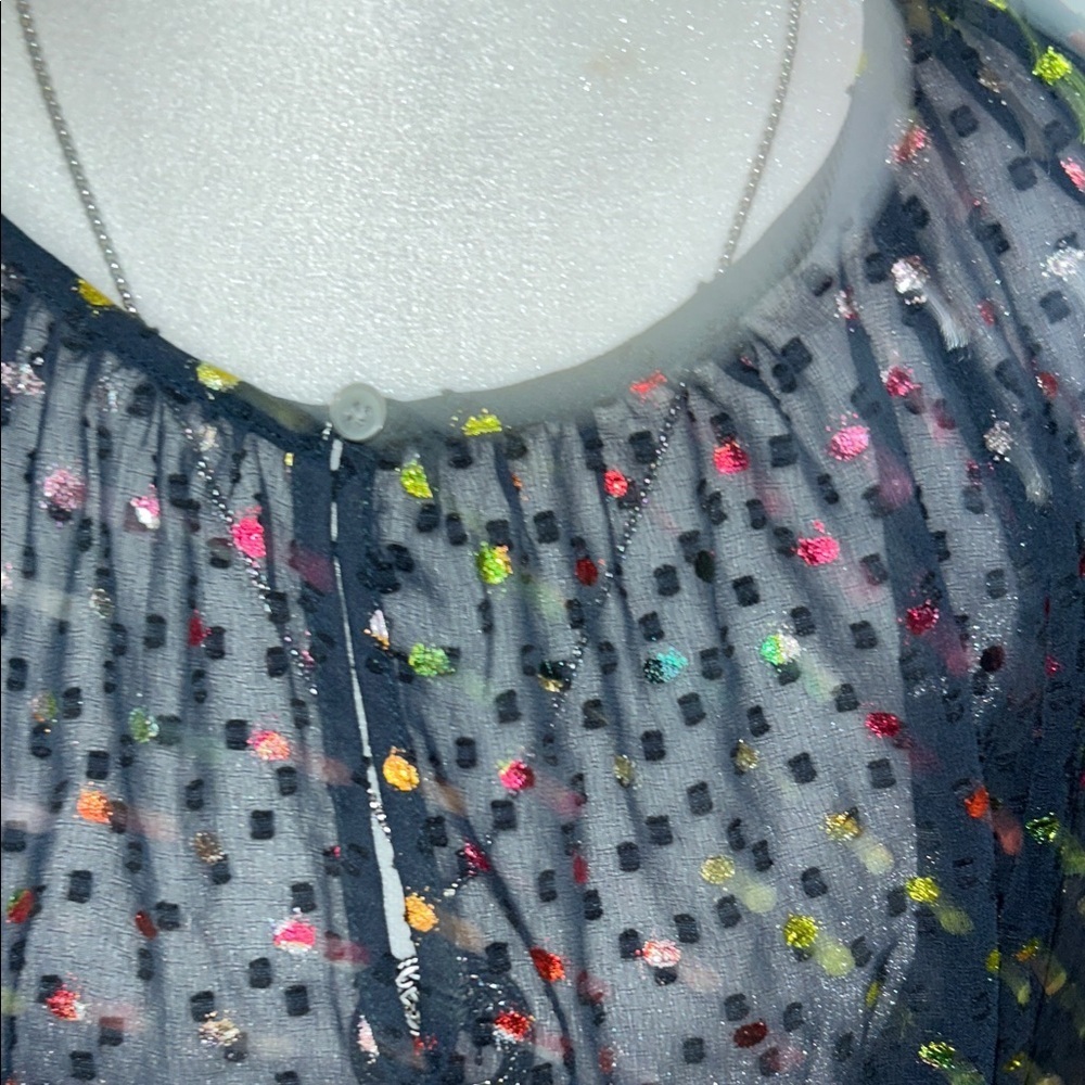 J. Crew Midnight Blue Blouse with Multicolor Dots - Picture 4 of 8